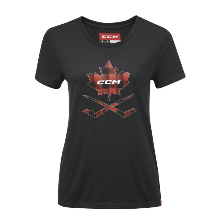 CCM Women's SS Plaid Leaf Tee SR Black M - Sample